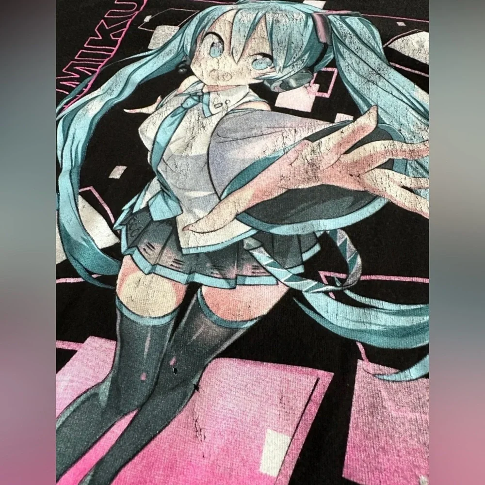 Hatsune Miku Grid Girls Black Short Sleeve T-Shirt size Large - Picture 8 of 10